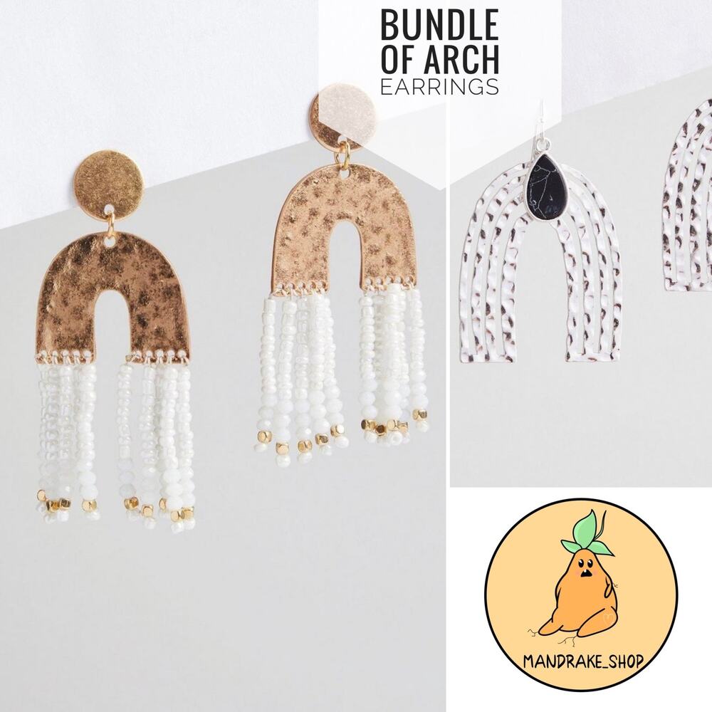 Torrid Geometric Arch Earrings - Beaded Metal Dangle Statement Jewelry Beads